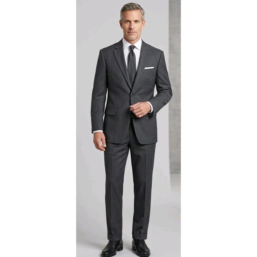 Brooks Brothers Suit 43R (44) 36x28 2 Piece Wool Suit Gray Cuffed Brookease USA